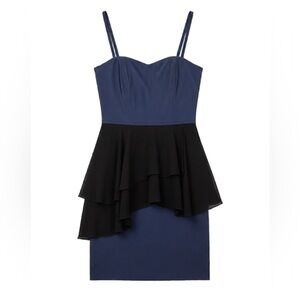 H&M Navy and Black Tiered Ruffle Asymmetrical Peplum Mini Dress